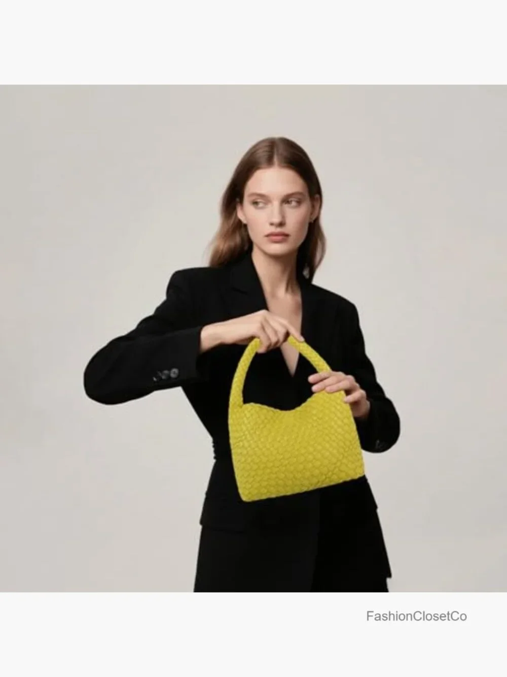 Woven Vegan Leather Hobo Shoulder Bag Mini Tote Crossbody Purse